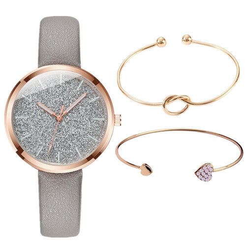 3PCS/SET Watch Bracelet Set Women Fashion Glitter Ladies Watch Women Watches Leather Women's Watches Clocks Gift zegarek damski