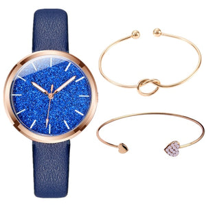 3PCS/SET Watch Bracelet Set Women Fashion Glitter Ladies Watch Women Watches Leather Women's Watches Clocks Gift zegarek damski