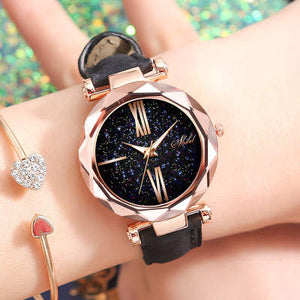 Foloy Women Watch Star Sky Dial Clock Luxury Rose Gold Fashion Women's Bracelet Quartz Wrist Watches