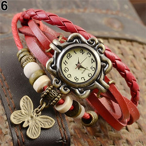 Women's Casual Vintage Multilayer Butterfly Faux Leather Bracelet Wrist Watch