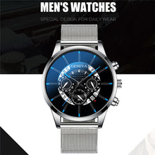 Load image into Gallery viewer, Luxury Men&#39;s Fashion Business Calendar Watches Blue Stainless Steel Mesh Belt Analog Quartz Watch relogio masculino