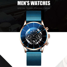 Load image into Gallery viewer, Luxury Men&#39;s Fashion Business Calendar Watches Blue Stainless Steel Mesh Belt Analog Quartz Watch relogio masculino