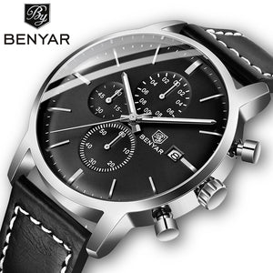 2019 New BENYAR Men's Watches Casual Fashion Chronograph/30M Waterproof/Sport Watches Men Leather Wristwatch Mens Reloj Hombre