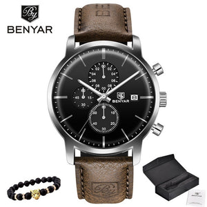 2019 New BENYAR Men's Watches Casual Fashion Chronograph/30M Waterproof/Sport Watches Men Leather Wristwatch Mens Reloj Hombre