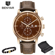 Load image into Gallery viewer, 2019 New BENYAR Men&#39;s Watches Casual Fashion Chronograph/30M Waterproof/Sport Watches Men Leather Wristwatch Mens Reloj Hombre