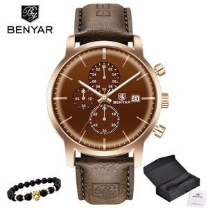 2019 New BENYAR Men's Watches Casual Fashion Chronograph/30M Waterproof/Sport Watches Men Leather Wristwatch Mens Reloj Hombre