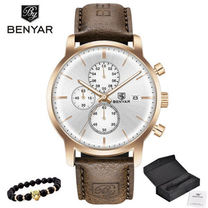 2019 New BENYAR Men's Watches Casual Fashion Chronograph/30M Waterproof/Sport Watches Men Leather Wristwatch Mens Reloj Hombre