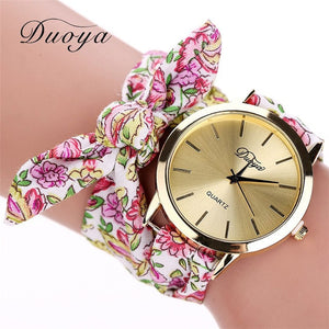 Fashion Women's Flower Star Bow Wristwatch Scarf Band Party Casual Watch relogio feminino Montre Femme Women Gift 328